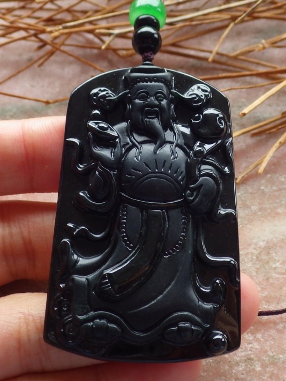 Certified Black Dark Green Natural A Jade jadeite Money God Pendant Necklace